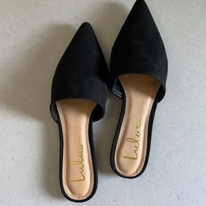 Lulus Black Suede Lorena Flat Mule Size 6